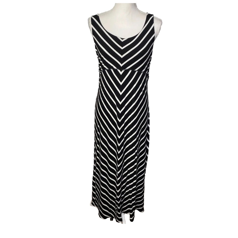 Chico's Black White Chevron Stripe Maxi Dress Size 0 Small Sleeveless‎ Jersey